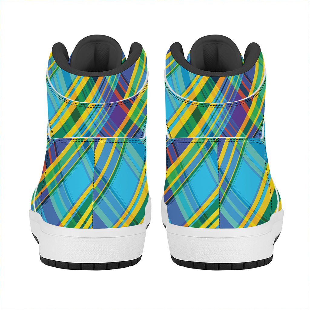 Colorful Tartan Pattern Print High Top Leather Sneakers