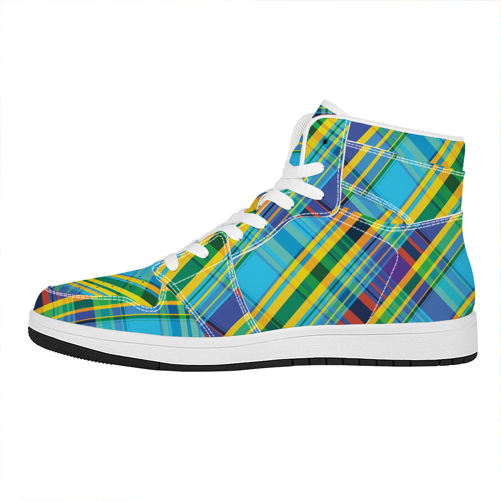 Colorful Tartan Pattern Print High Top Leather Sneakers