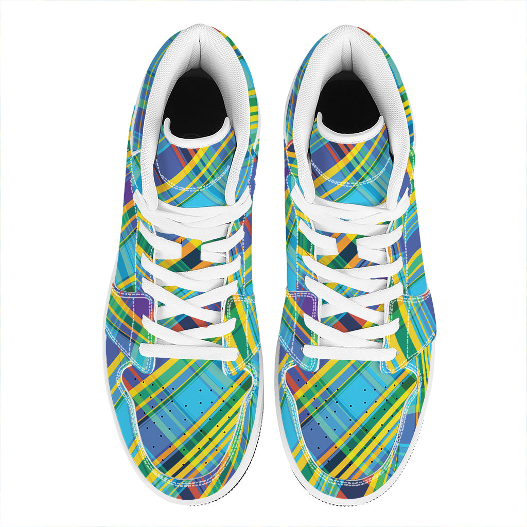 Colorful Tartan Pattern Print High Top Leather Sneakers
