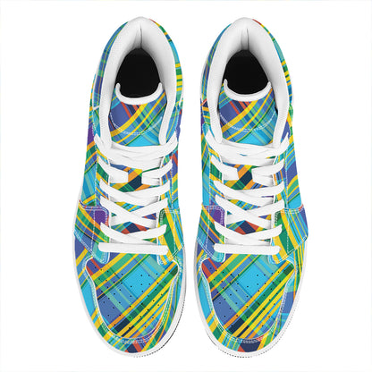 Colorful Tartan Pattern Print High Top Leather Sneakers