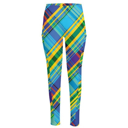 Colorful Tartan Pattern Print High-Waisted Pocket Leggings