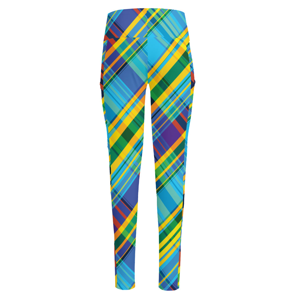 Colorful Tartan Pattern Print High-Waisted Pocket Leggings