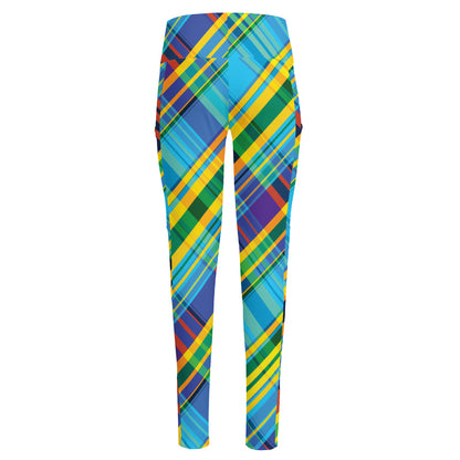 Colorful Tartan Pattern Print High-Waisted Pocket Leggings