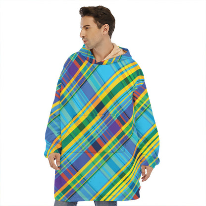 Colorful Tartan Pattern Print Hoodie Blanket