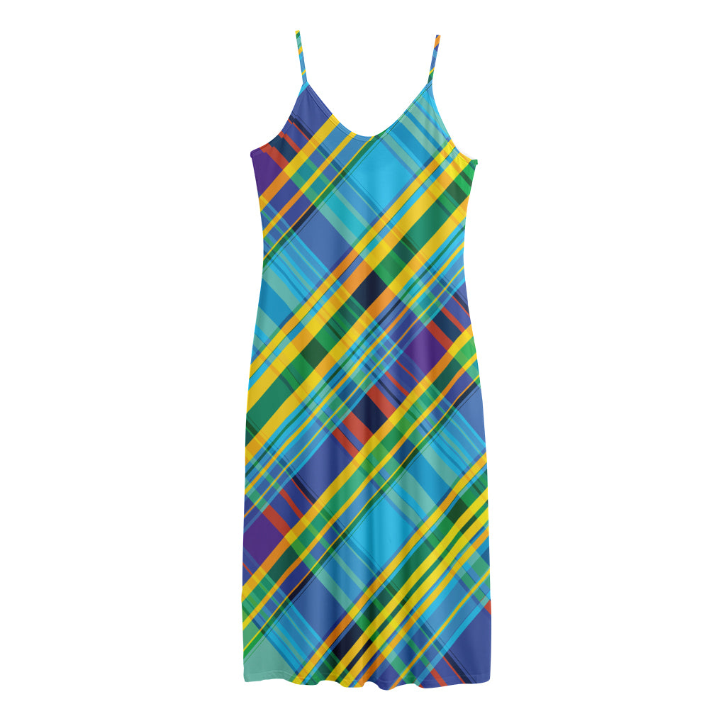 Colorful Tartan Pattern Print Jersey Midi Cami Dress