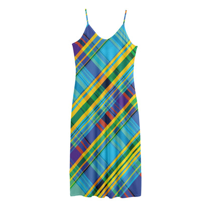 Colorful Tartan Pattern Print Jersey Midi Cami Dress