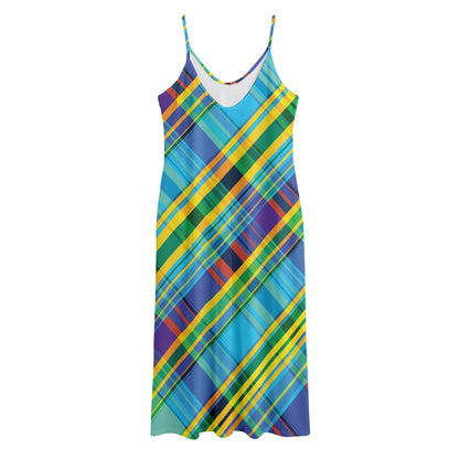 Colorful Tartan Pattern Print Jersey Midi Cami Dress