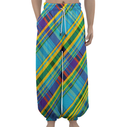 Colorful Tartan Pattern Print Lantern Pants