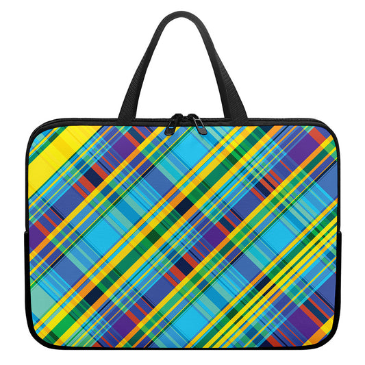 Colorful Tartan Pattern Print Laptop Sleeve With Handle