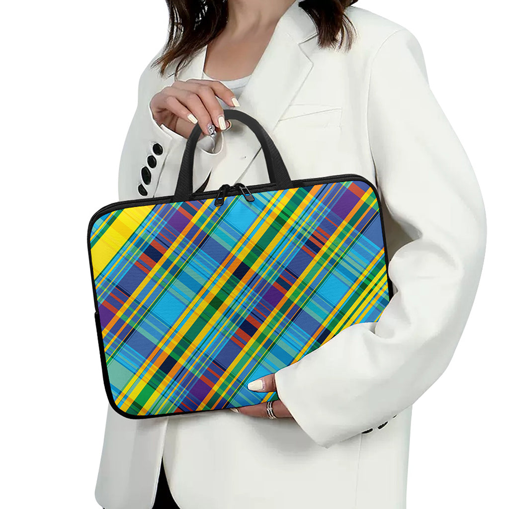 Colorful Tartan Pattern Print Laptop Sleeve With Handle