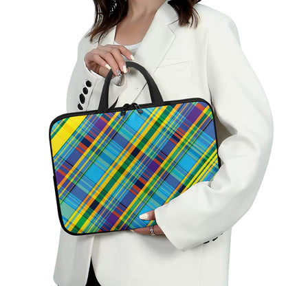Colorful Tartan Pattern Print Laptop Sleeve With Handle