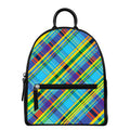 Colorful Tartan Pattern Print Leather Backpack