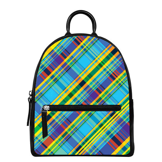Colorful Tartan Pattern Print Leather Backpack