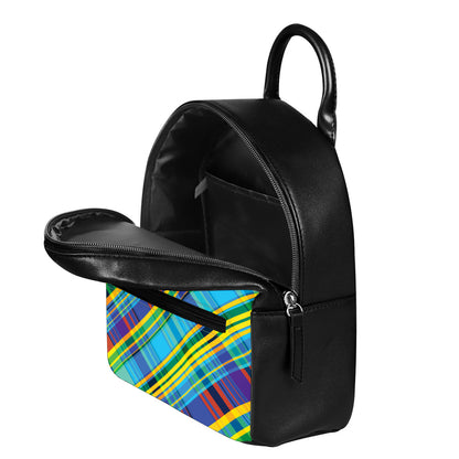 Colorful Tartan Pattern Print Leather Backpack