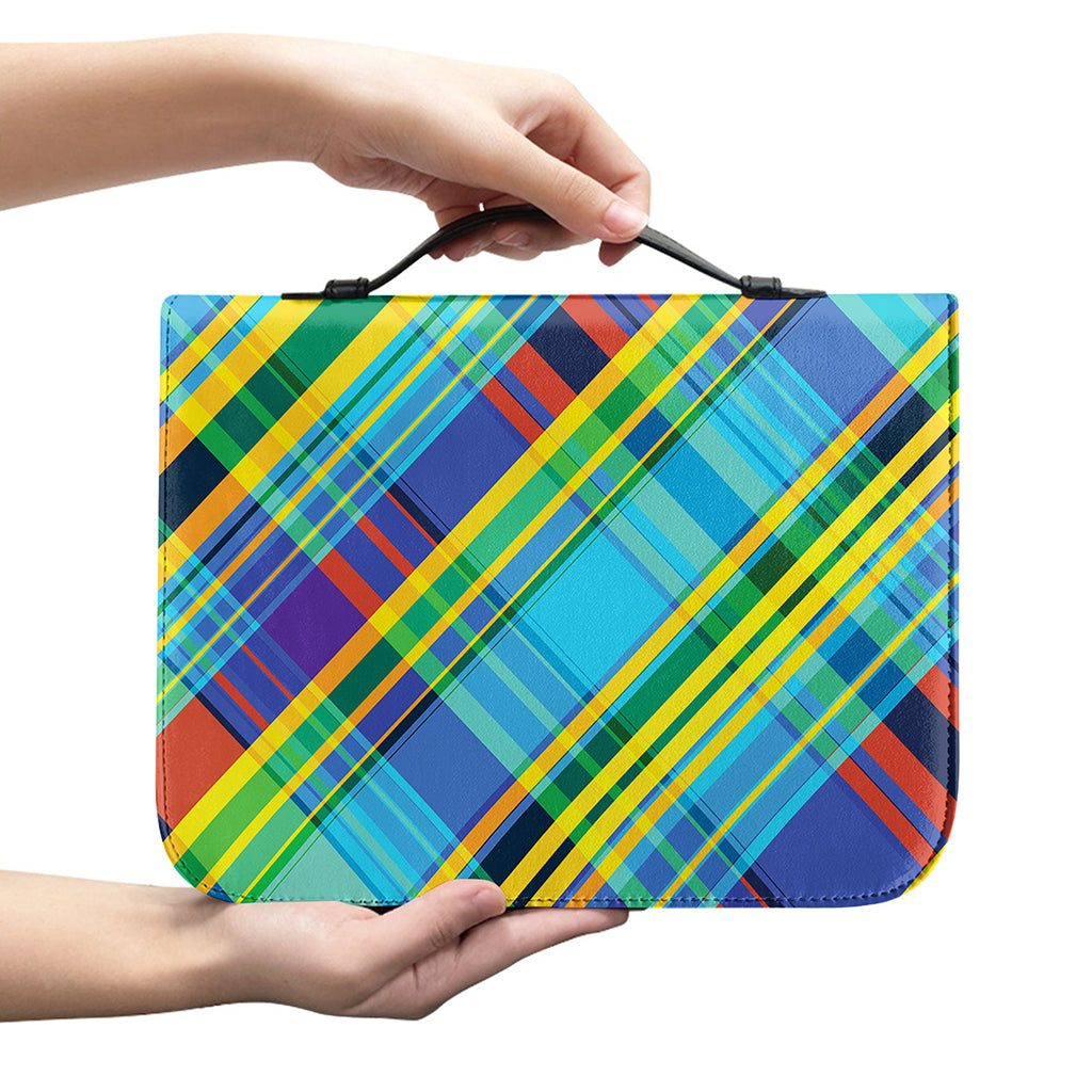 Colorful Tartan Pattern Print Leather Bible Cover