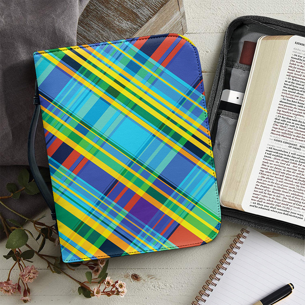 Colorful Tartan Pattern Print Leather Bible Cover
