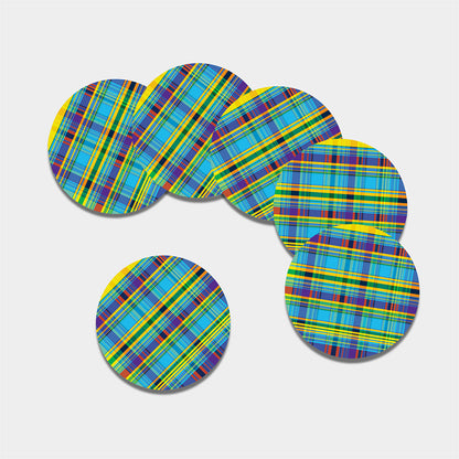 Colorful Tartan Pattern Print Leather Coaster Set