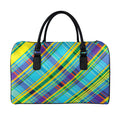 Colorful Tartan Pattern Print Leather Duffel Bag