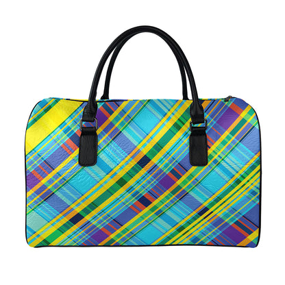 Colorful Tartan Pattern Print Leather Duffle Bag