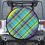 Colorful Tartan Pattern Print Leather Spare Tire Cover