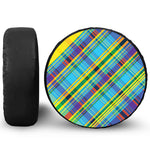 Colorful Tartan Pattern Print Leather Spare Tire Cover