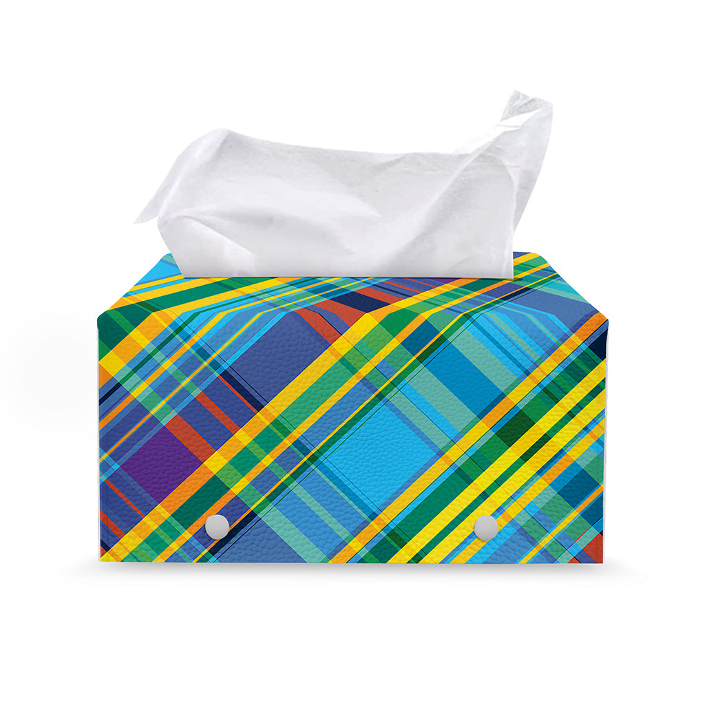 Colorful Tartan Pattern Print Leather Tissue Box Cover