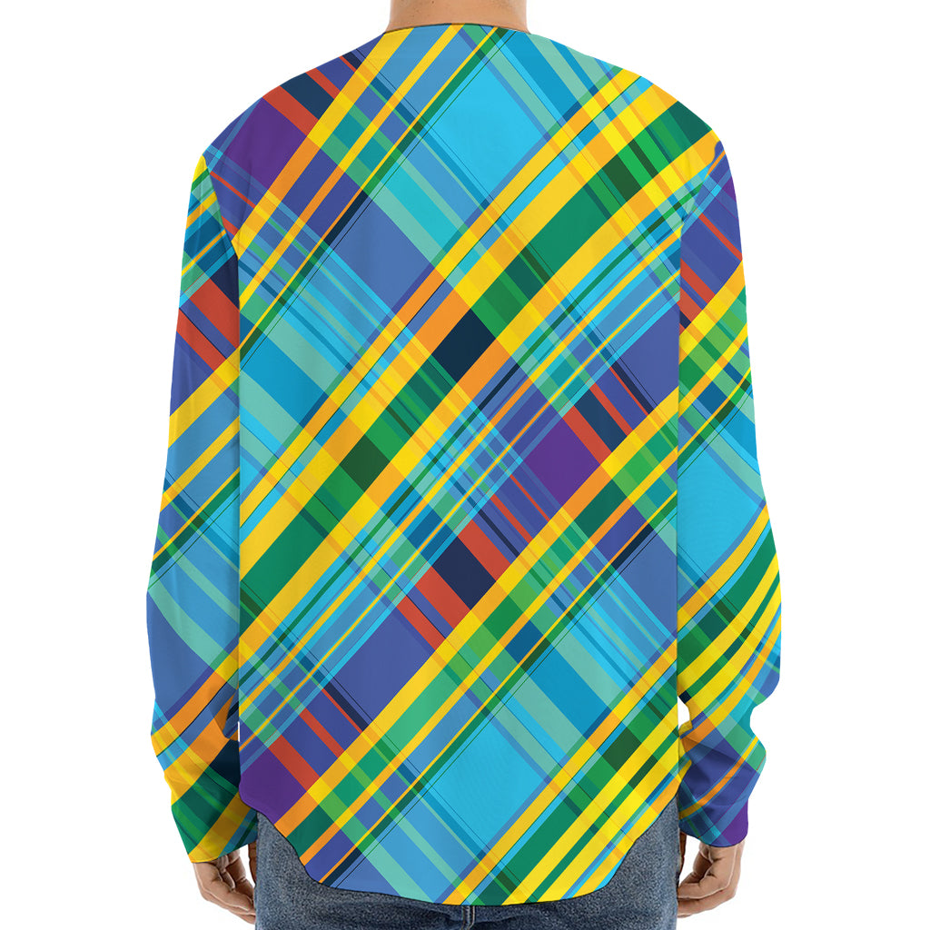 Colorful Tartan Pattern Print Long Sleeve Baseball Jersey