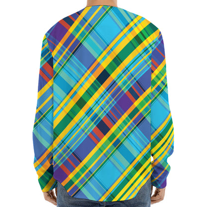 Colorful Tartan Pattern Print Long Sleeve Baseball Jersey