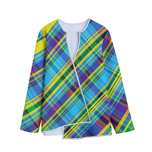 Colorful Tartan Pattern Print Long Sleeve Short Coat