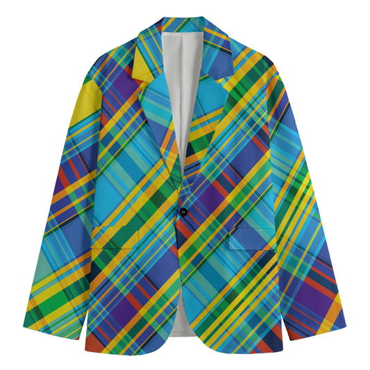 Colorful Tartan Pattern Print Men's Blazer