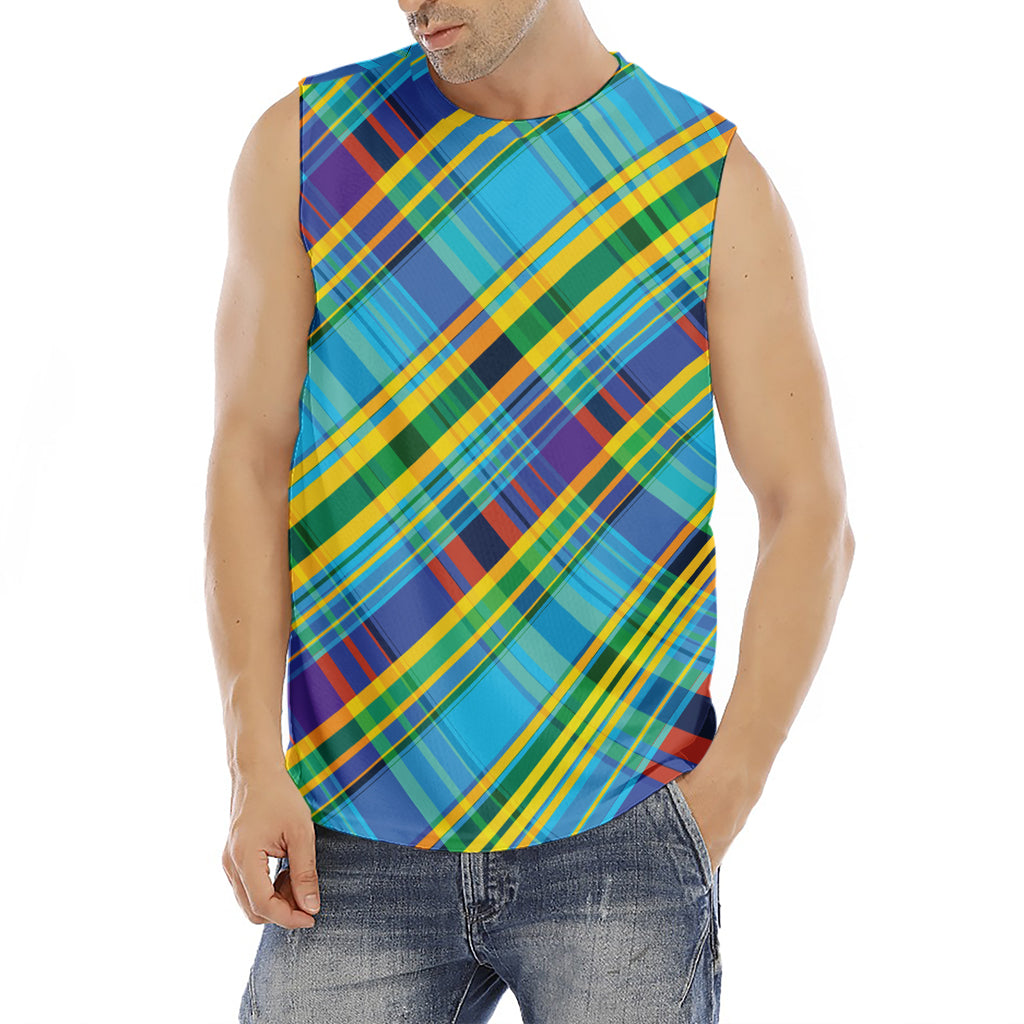 Colorful Tartan Pattern Print Men's Fitness Tank Top