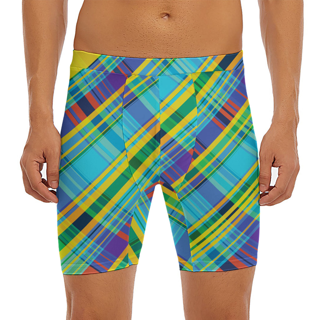 Colorful Tartan Pattern Print Men's Long Boxer Briefs