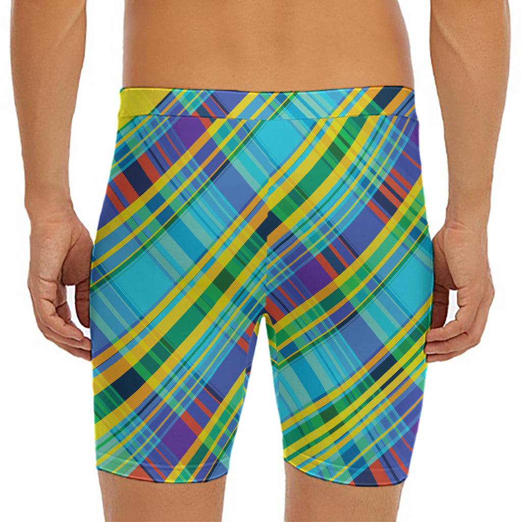 Colorful Tartan Pattern Print Men's Long Boxer Briefs