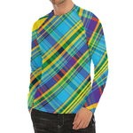 Colorful Tartan Pattern Print Men's Long Sleeve Rash Guard