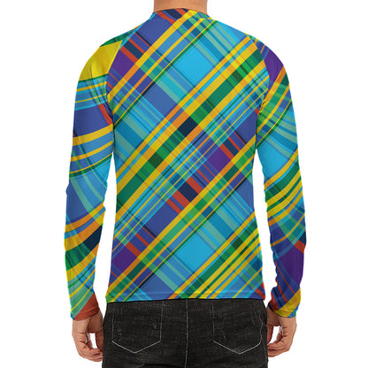 Colorful Tartan Pattern Print Men's Long Sleeve Rash Guard