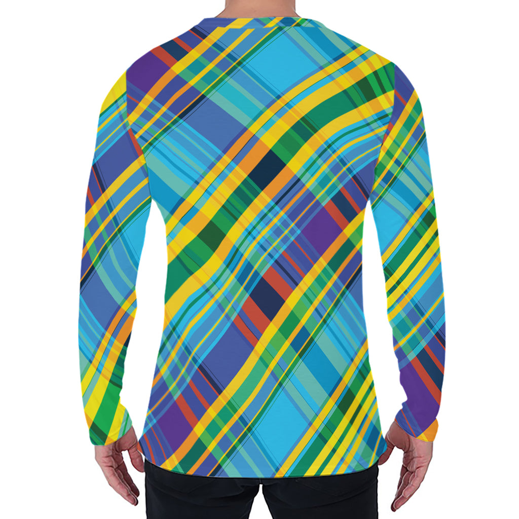 Colorful Tartan Pattern Print Men's Long Sleeve T-Shirt
