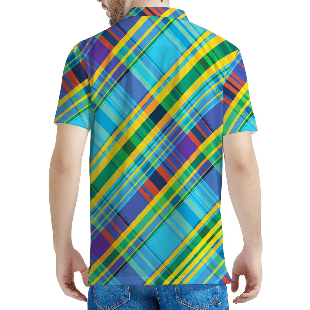 Colorful Tartan Pattern Print Men's Polo Shirt