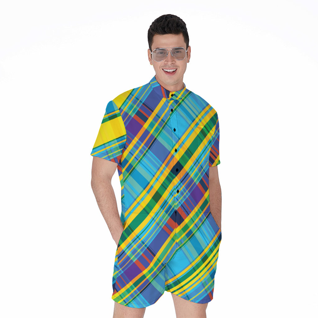 Colorful Tartan Pattern Print Men's Rompers