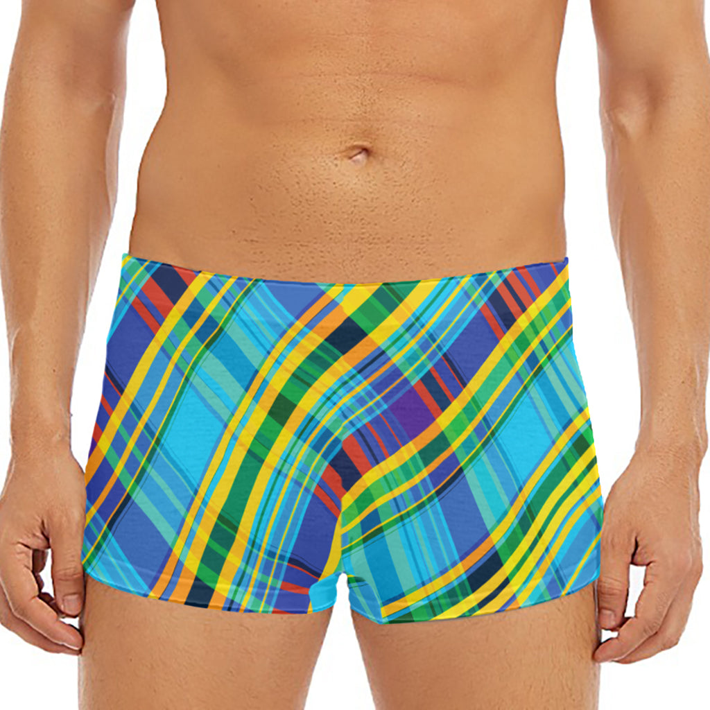Colorful Tartan Pattern Print Men's Short Boxer Briefs