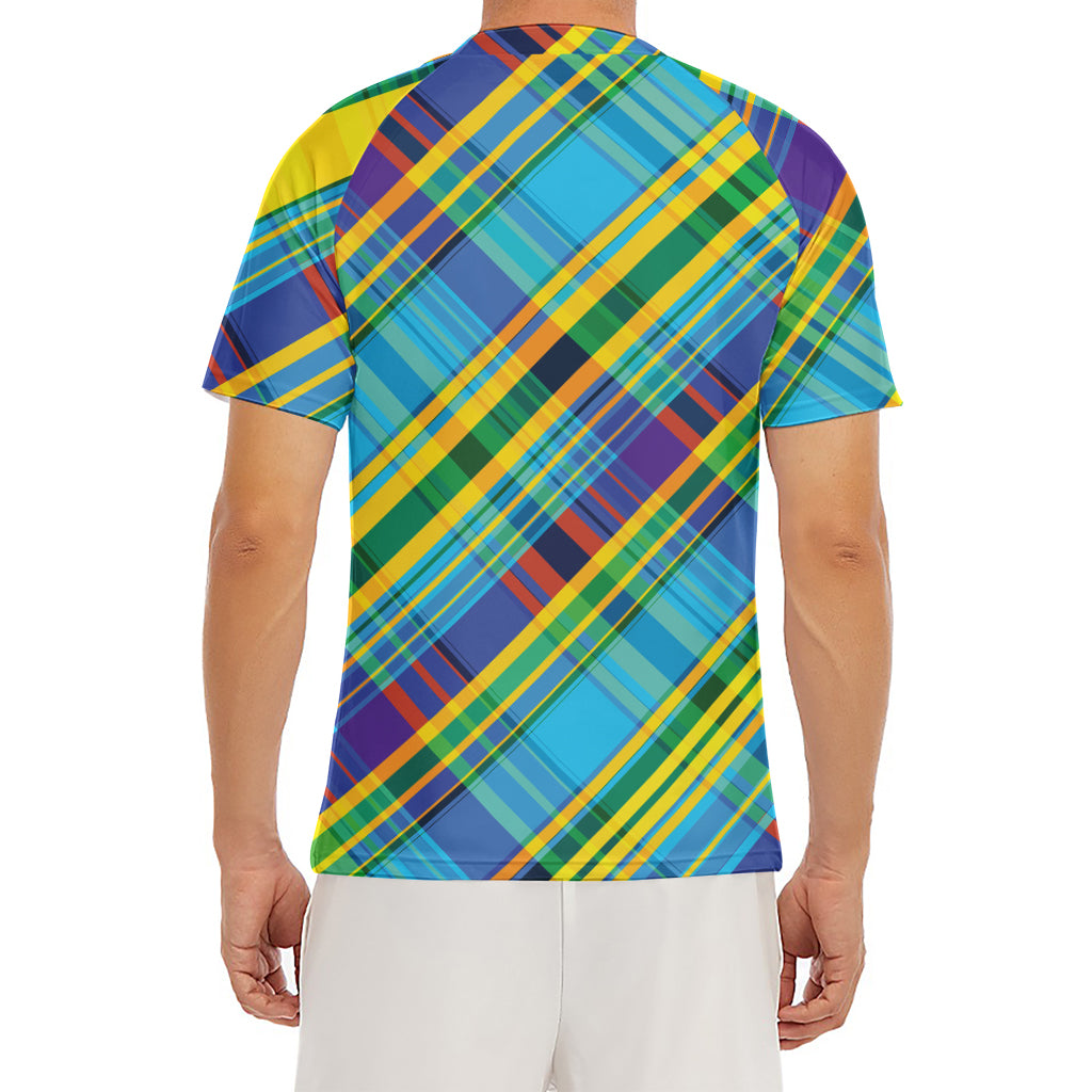 Colorful Tartan Pattern Print Men's Short Sleeve Rash Guard