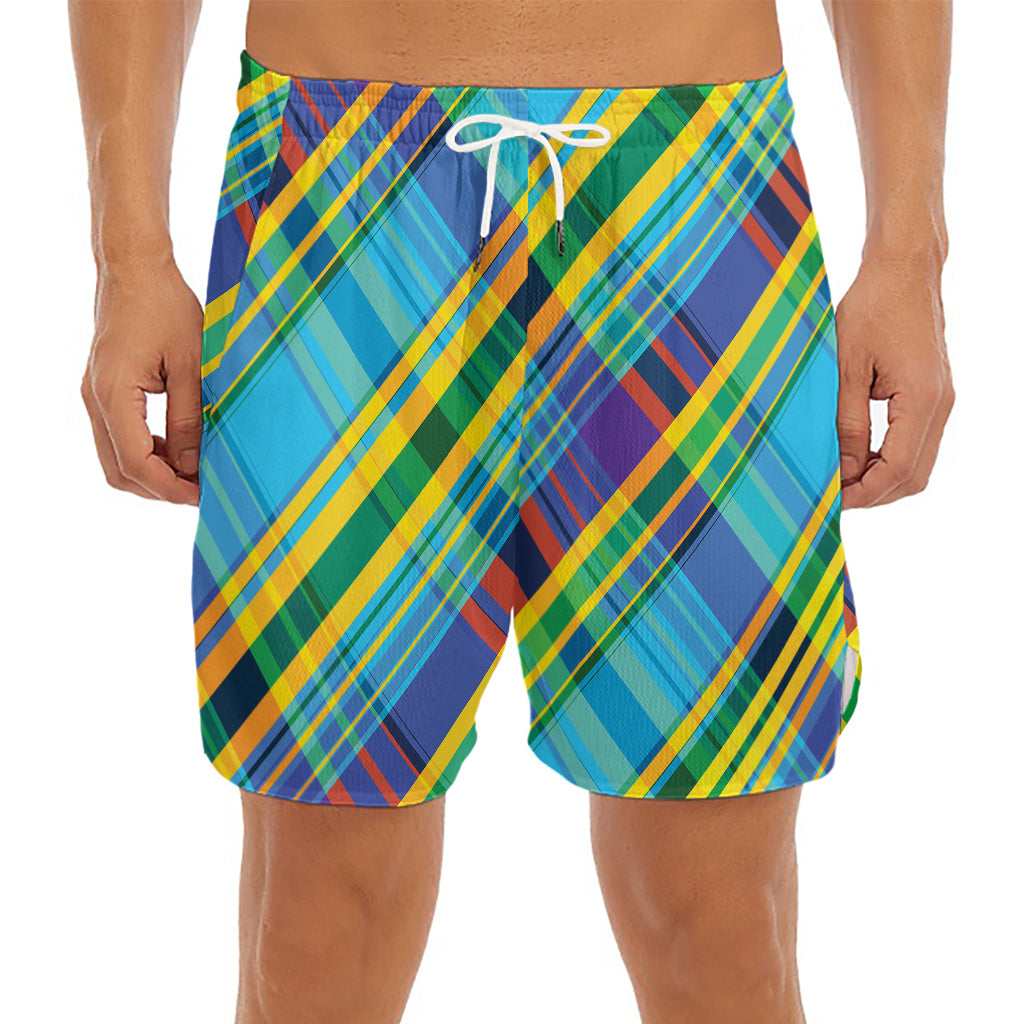 Colorful Tartan Pattern Print Men's Split Running Shorts