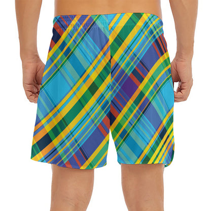 Colorful Tartan Pattern Print Men's Split Running Shorts
