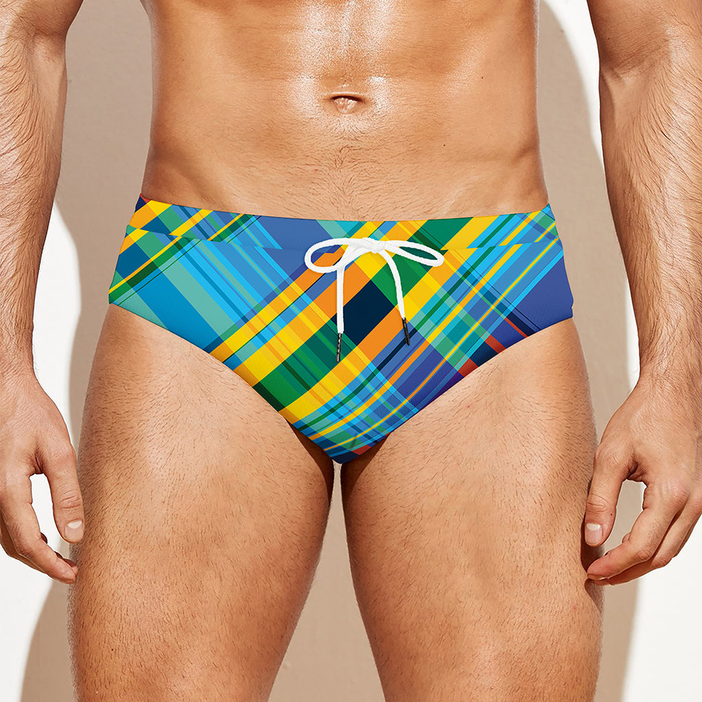 Colorful Tartan Pattern Print Men's Swim Briefs