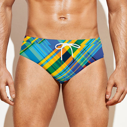 Colorful Tartan Pattern Print Men's Swim Briefs