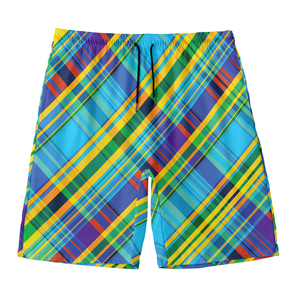 Colorful Tartan Pattern Print Men's Swim Trunks