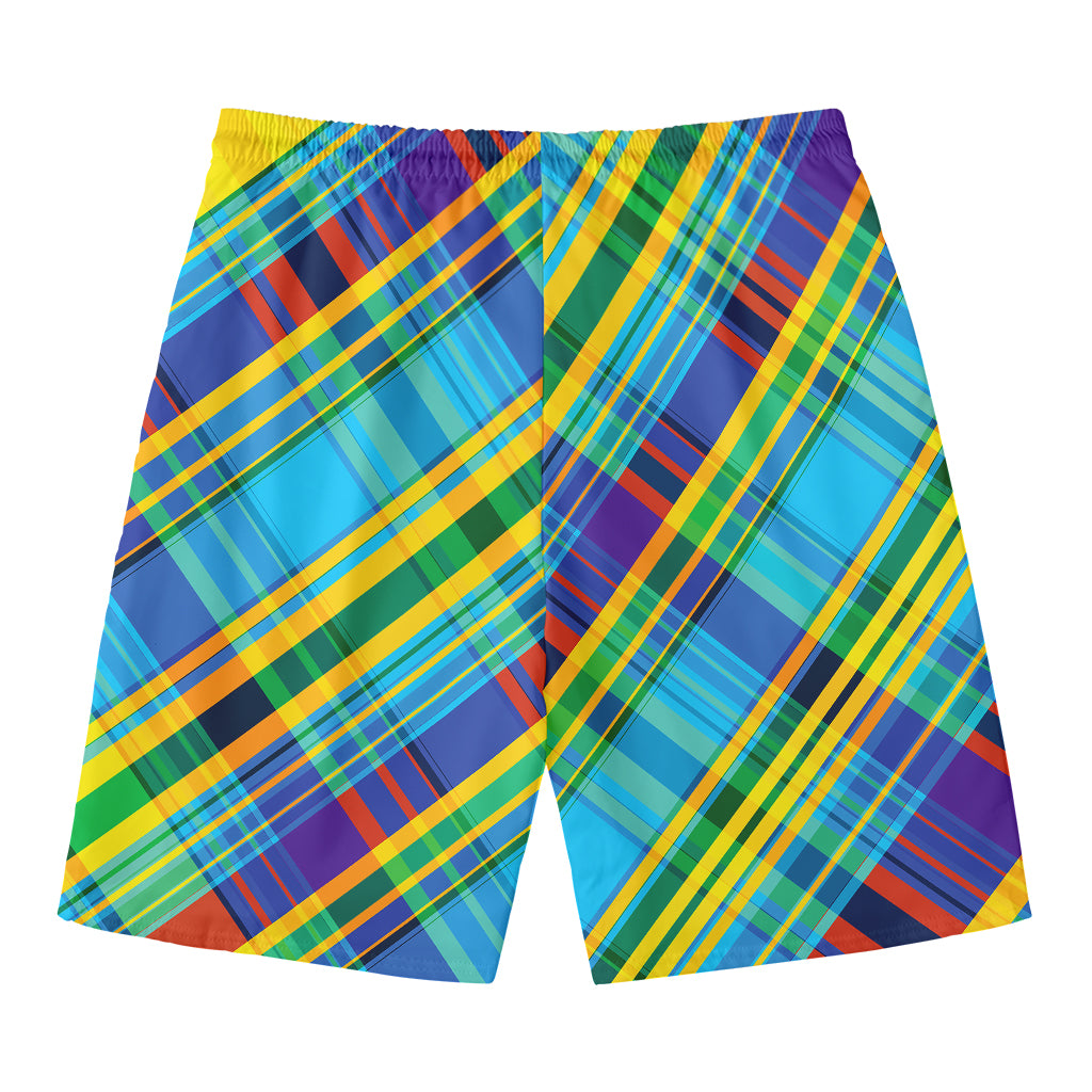 Colorful Tartan Pattern Print Men's Swim Trunks