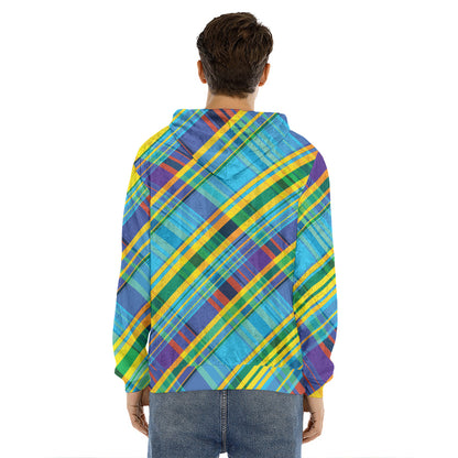 Colorful Tartan Pattern Print Men's Velvet Pullover Hoodie
