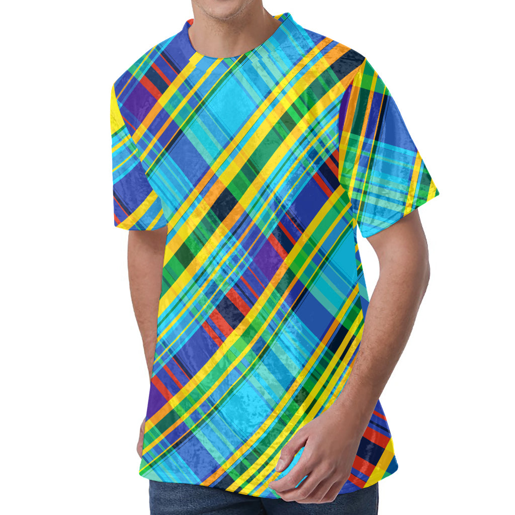 Colorful Tartan Pattern Print Men's Velvet T-Shirt