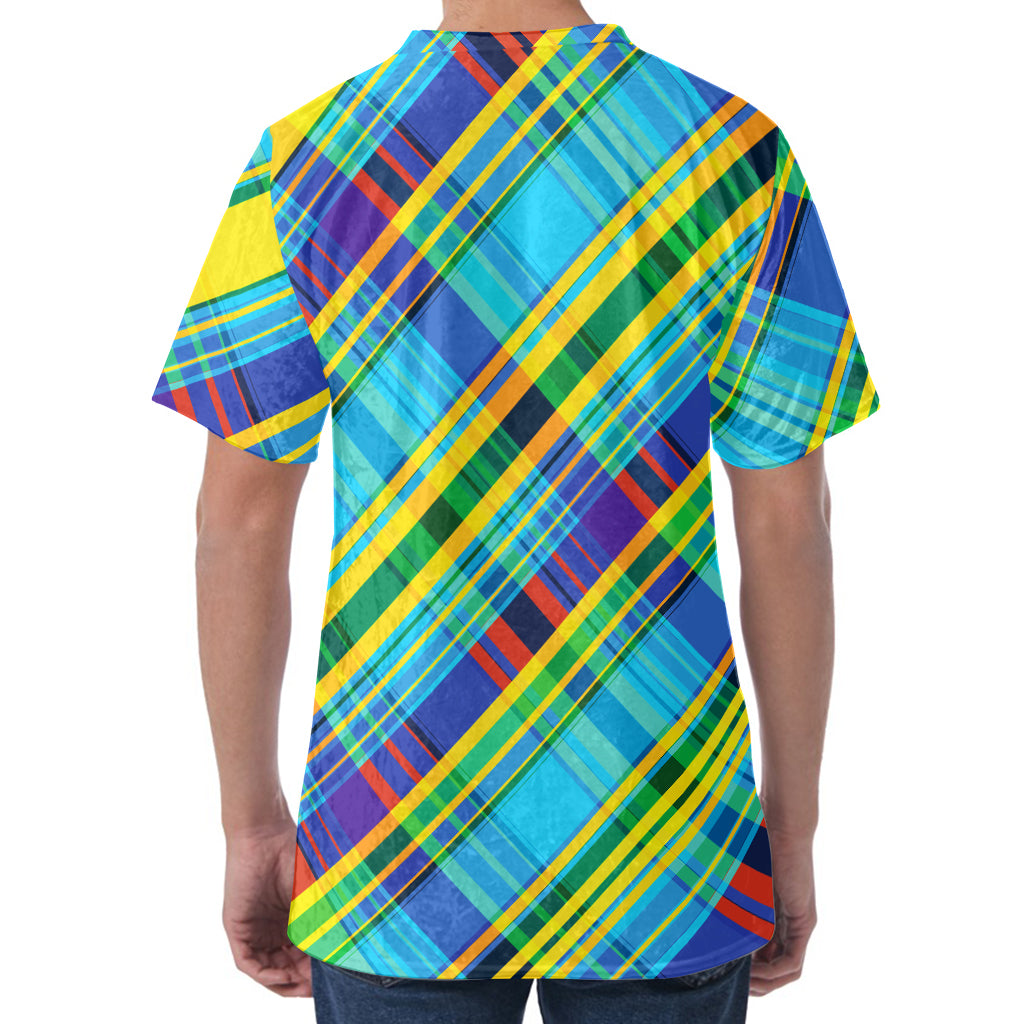 Colorful Tartan Pattern Print Men's Velvet T-Shirt