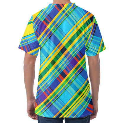 Colorful Tartan Pattern Print Men's Velvet T-Shirt
